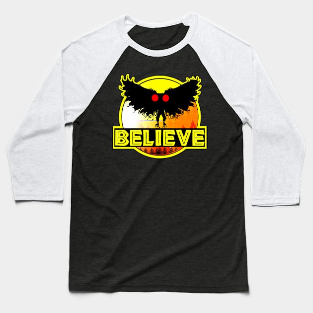 Mothman Believe West Virginia Wing Humanoid Moth Retro Vintage Monster Funny Baseball T-Shirt by National Cryptid Society